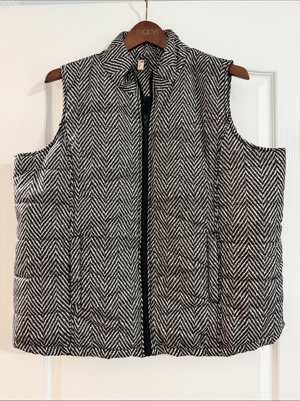 Red Camel Black, Tan, and White Chevron Puffer Vest